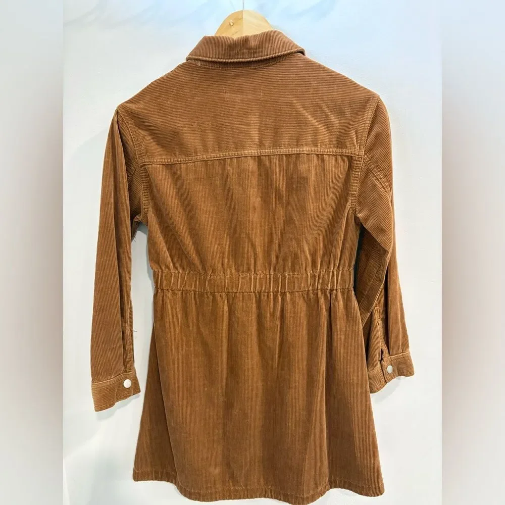 Zara Girls Corduroy Snap Button-Front Dress Jacket in Camel Brown